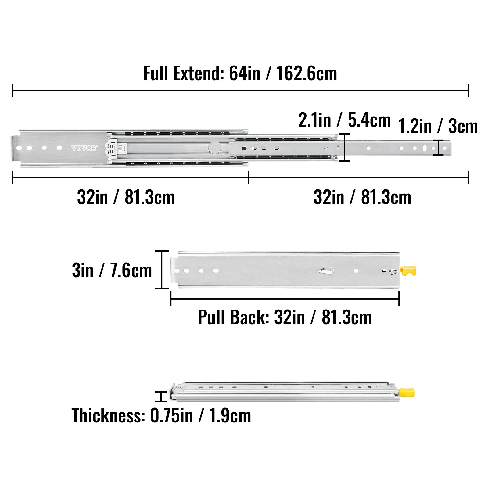 VEVOR Heavy Duty Drawer Slides 32" Length, Locking Drawer Slides 332lbs Load Capacity Long Full Extension Drawer Slide 1 Pair Side Mount Ball Bearing Drawer Glides Push to Open Drawer Runners Rail