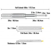 VEVOR Heavy Duty Drawer Slides 34" Length, Locking Drawer Slides 500lbs Load Capacity Long Full Extension Drawer Slide 1 Pair Side Mount Ball Bearing Drawer Glides Push to Open Drawer Runners Rail