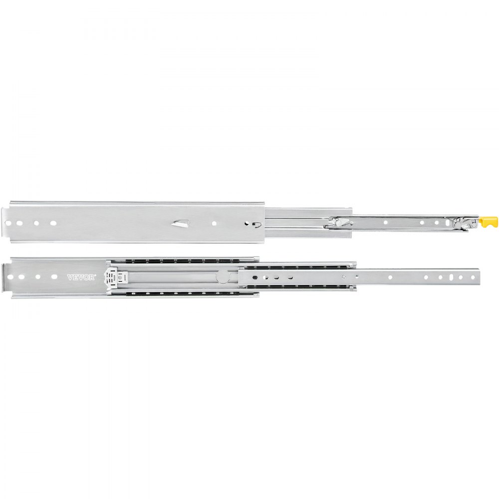VEVOR heavy duty drawer slides, fully extended, showing durable metal construction.
