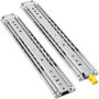 VEVOR heavy duty drawer slides with yellow release tab details.