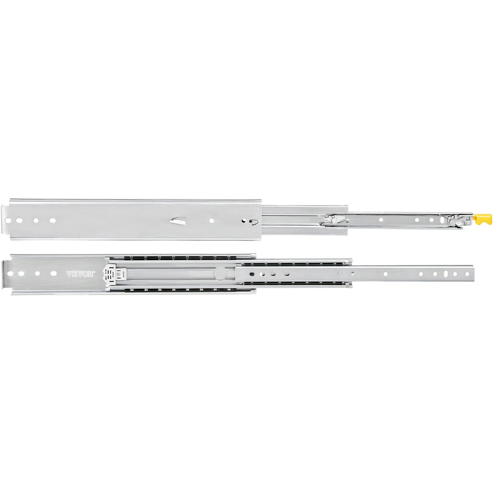 VEVOR heavy duty drawer slides, fully extended, showing durable metal construction.