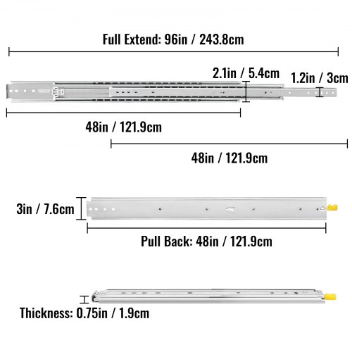 KCOLVSION Glissières De Tiroir Robustes 81,3 Cm – Capacité 226,8 Kg – Montage Latéral, Extension Complète 3 Partis, Roulement à Billes – Avec Vis Incluses