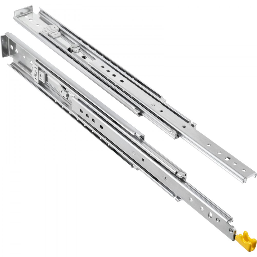 VEVOR heavy duty drawer slides with metallic finish and yellow latch.