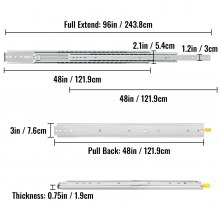 VEVOR Heavy Duty Drawer Slides 48" Length, Locking Drawer Slides 500lbs Load Capacity Long Full Extension Drawer Slide 1 Pair Side Mount Ball Bearing Drawer Glides Push to Open Drawer Runners Rail