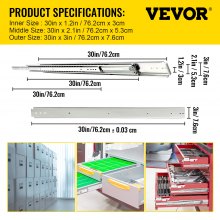 VEVOR Drawer Slides, 1 Pair 30 Inch Soft Close Drawer Slides, Ball Bearing Side Mount Drawer Hardware Slides, 500 LBS Load Capacity 3-Section Full Extension Drawer Slides for Smooth Slide, Less Noise
