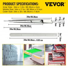 VEVOR Drawer Slide Soft Close Drawer 1Pair 34" Ball Bearing Full Extension 500lb