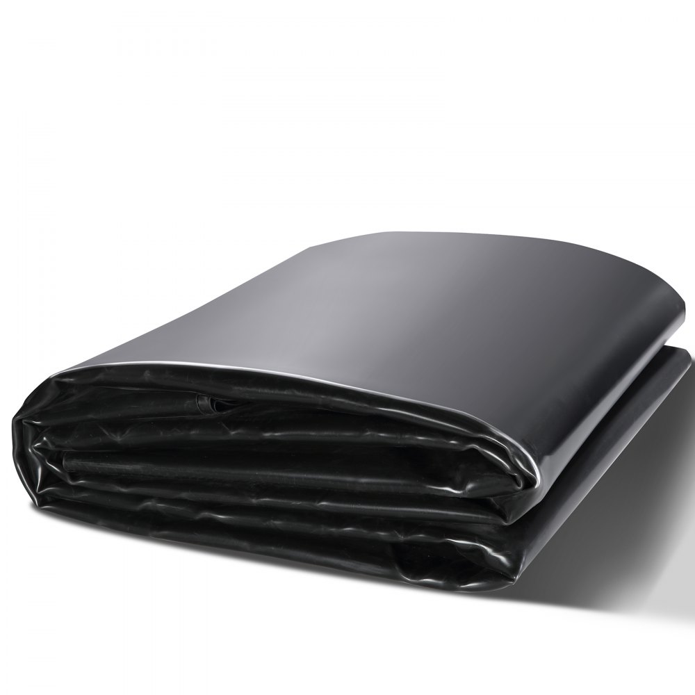 folded black VEVOR pond liner, smooth texture, ready for installation.