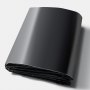 black VEVOR pond liner, neatly folded, with a smooth and shiny finish on a white background.