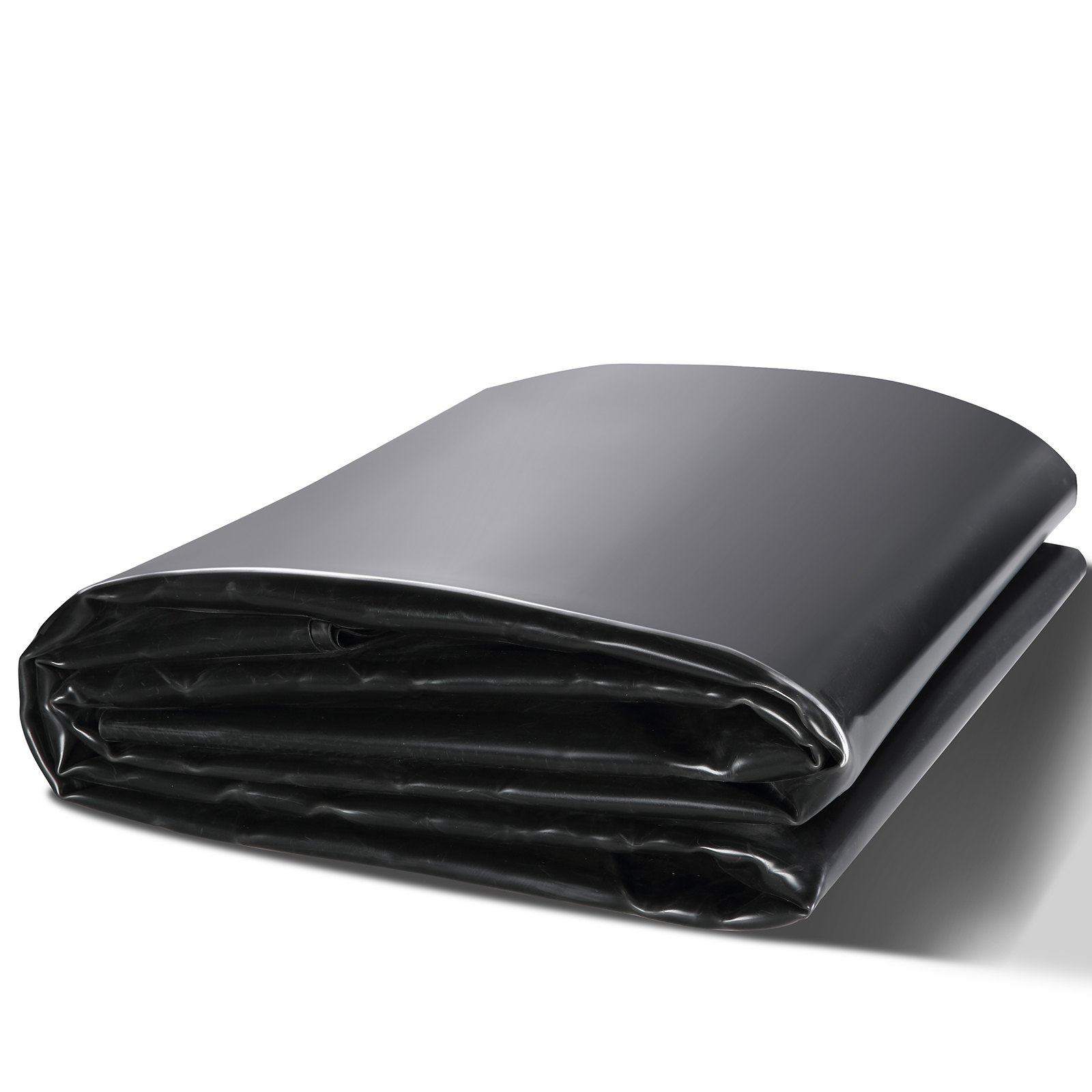 folded black VEVOR pond liner, smooth texture, ready for installation.
