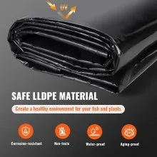 VEVOR Pond Liner, 10 x 13 ft 20 Mil Thickness, Pliable LLDPE Material Pond Skins, Easy Cutting Underlayment for Fish or Koi Ponds, Water Features, Waterfall Base , Fountains, Water Gardens, Black