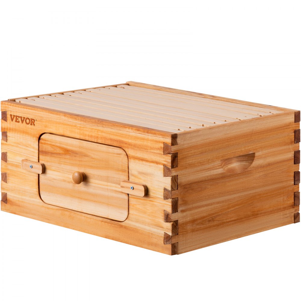 VEVOR Beehive Box Kit Bee Honey Hive 10 Frames 1 Deep Beeswax Natural Fir Wood