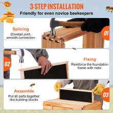 VEVOR Bee Hive, kit completo de colmena de 10 marcos, 100% madera natural de cera de abeja, incluye 1 caja profunda con 10 marcos de madera y bases enceradas, para apicultores principiantes y profesionales