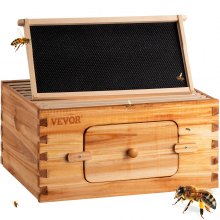 VEVOR Bee Hive, 10-Frame Complete Beehive Kit, 100% Beeswax Natural Wood, Includes 1 Deep Box with 10 Wooden Frames and Waxed Foundations, for Beginners & Pro Beekeepers