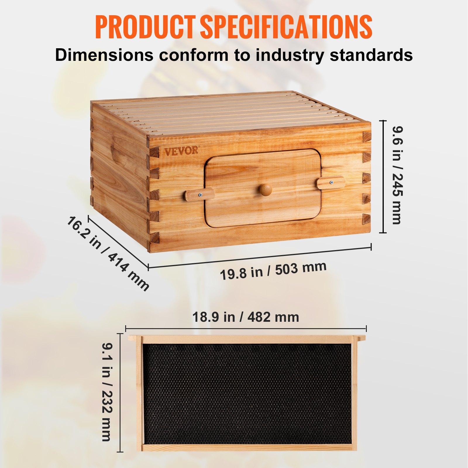 VEVOR Beehive Box Kit Bee Honey Hive 10 Frames 1 Deep Beeswax Natural Fir Wood