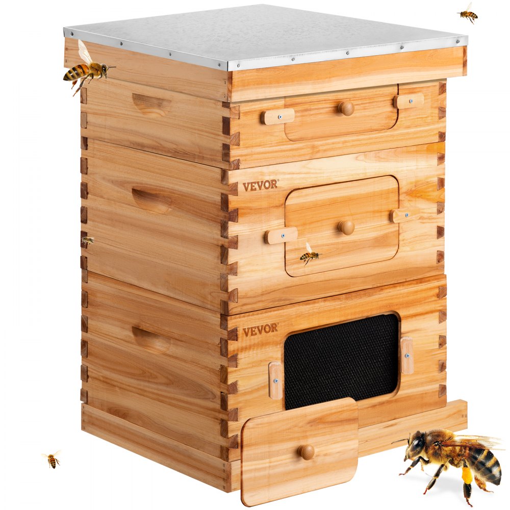 VEVOR Beehive Box Kit Bee Honey Hive 30 Marcos 2 Profundo 1 Medio Madera Abeto Natural