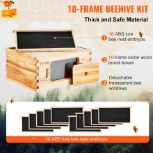 VEVOR Bee Hive Deep Box Starter Kit, 100% včelím voskem potažené přírodní cedrové dřevo, Langstrothova sada úlu s 10 rámečky a základy, průhledná akrylová včelí okna pro začátečníky a profesionální včelaře