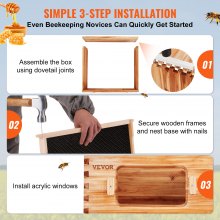 VEVOR Bee Hive Deep Box Starter Kit, 100% Beeswax Coated Natural Cedar Wood, Langstroth Beehive Kit with 10 Frames and Foundations, Transparent Acrylic Bee Windows for Beginners and Pro Beekeepers