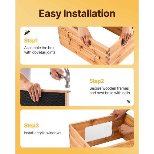 VEVOR Bee Hive 20 Frame Bee Hives Starter Kit, Beeswax Coated Cedar Wood, 1 Deep + 1 Medium Bee Boxes Langstroth Beehive Kit, Transparent Acrylic Windows with Foundations for Beginners Pro Beekeepers