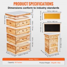 VEVOR Bee Hive 40 Frame Bee Hives Starter Kit, Beeswax Coated Cedar Wood, 2 Deep + 2 Medium Bee Boxes Langstroth Beehive Kit, Transparent Acrylic Windows with Foundations for Beginners Pro Beekeepers