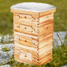 VEVOR Bee Hive 40 Frame Bee Hives Starter Kit, bivoksbelagt cedertræ, 2 dybe + 2 mellemstore bikasser Langstroth bikubesæt, gennemsigtige akrylvinduer med fundamenter til begyndere Pro biavlere