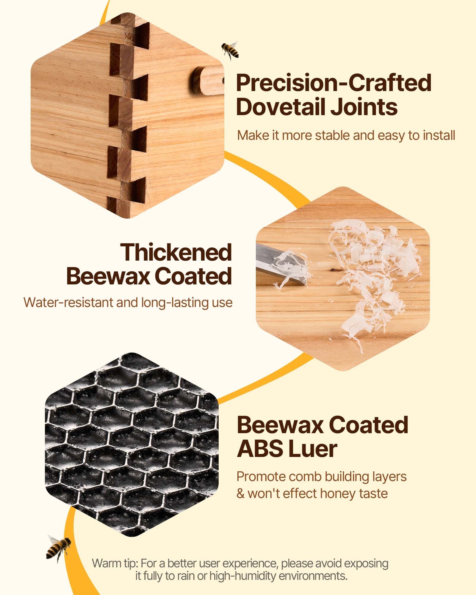 VEVOR Bee Hive 40 Frame Bee Hives Starter Kit, Beeswax Coated Fir Wood, 2 Deep + 2 Medium Bee Boxes Langstroth Beehive Kit, Transparent Acrylic Windows with Foundations for Beginners Pro Beekeepers
