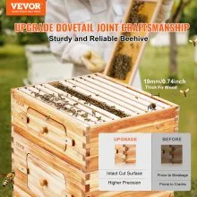VEVOR Bee Hive 30 Frame Bee Hives Starter Kit, Beeswax Coated Fir Wood, 2 Deep + 1 Medium Bee Boxes Langstroth Beehive Kit, Transparent Acrylic Windows with Foundations for Beginners Pro Beekeepers