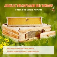 VEVOR Bee Hive Medium Box Starter Kit, 100% Beeswax Coated Natural Cedar Wood, Langstroth Beehive Kit with 10 Frames and Foundations, Transparent Acrylic Bee Windows for Beginners and Pro Beekeepers