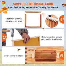 VEVOR Bee Hive Kit de inicio de caja mediana, 100% madera de cedro natural recubierta de cera de abejas, kit de colmena Langstroth con 10 marcos y cimientos, ventanas de abejas acrílicas transparentes para principiantes y apicultores profesionales
