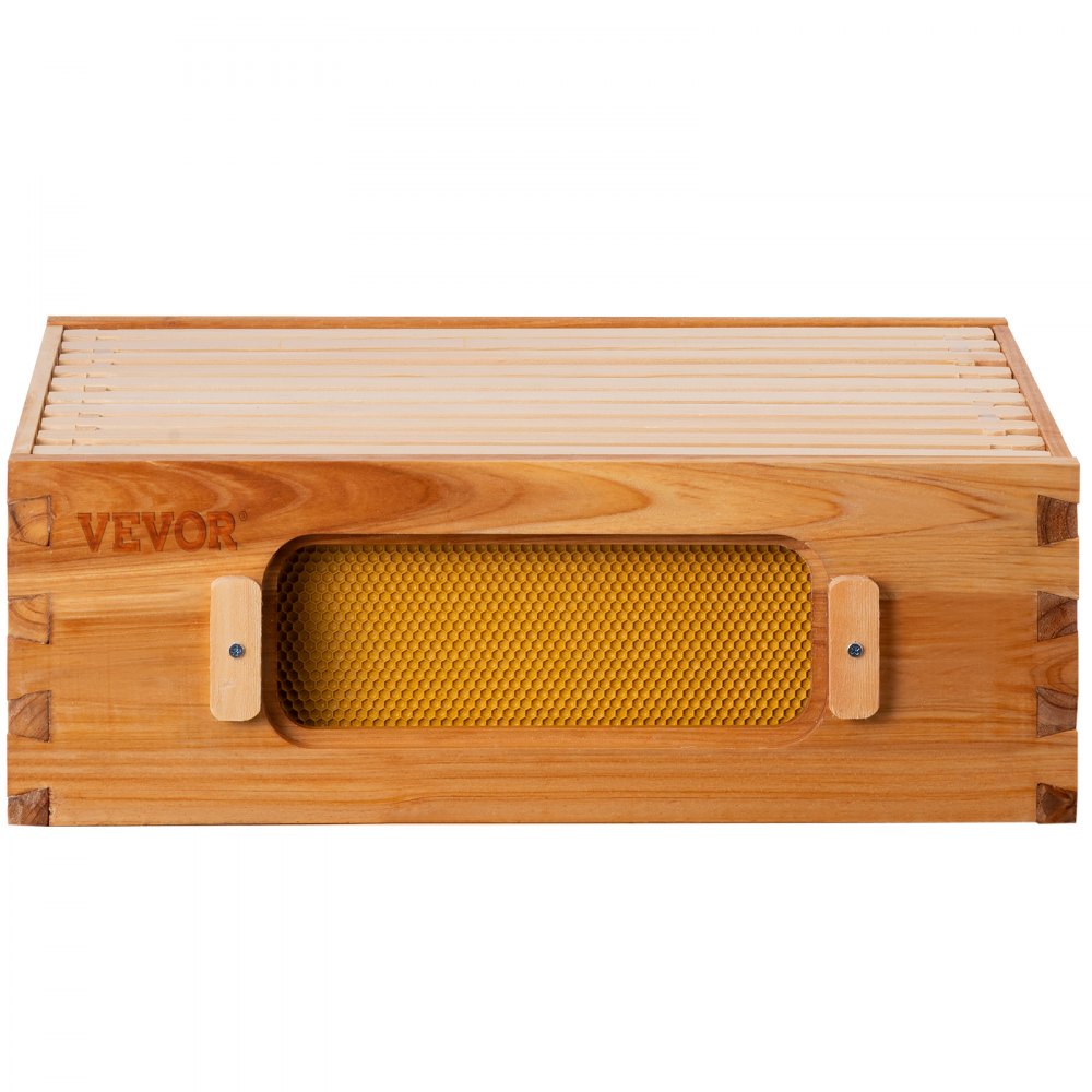 VEVOR Bee Hive, 10-Frame Complete Beehive Kit, 100% Beeswax Natural Wood, Includes 1 Medium Box with 10 Wooden Frames and Waxed Foundations, for Beginners and Pro Beekeepers