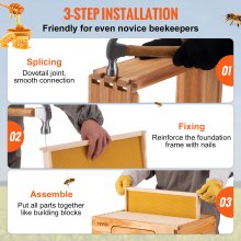 VEVOR Bee Hive, 10-Frame Complete Beehive Kit, 100% Beeswax Natural Wood, Includes 1 Medium Box with 10 Wooden Frames and Waxed Foundations, for Beginners and Pro Beekeepers