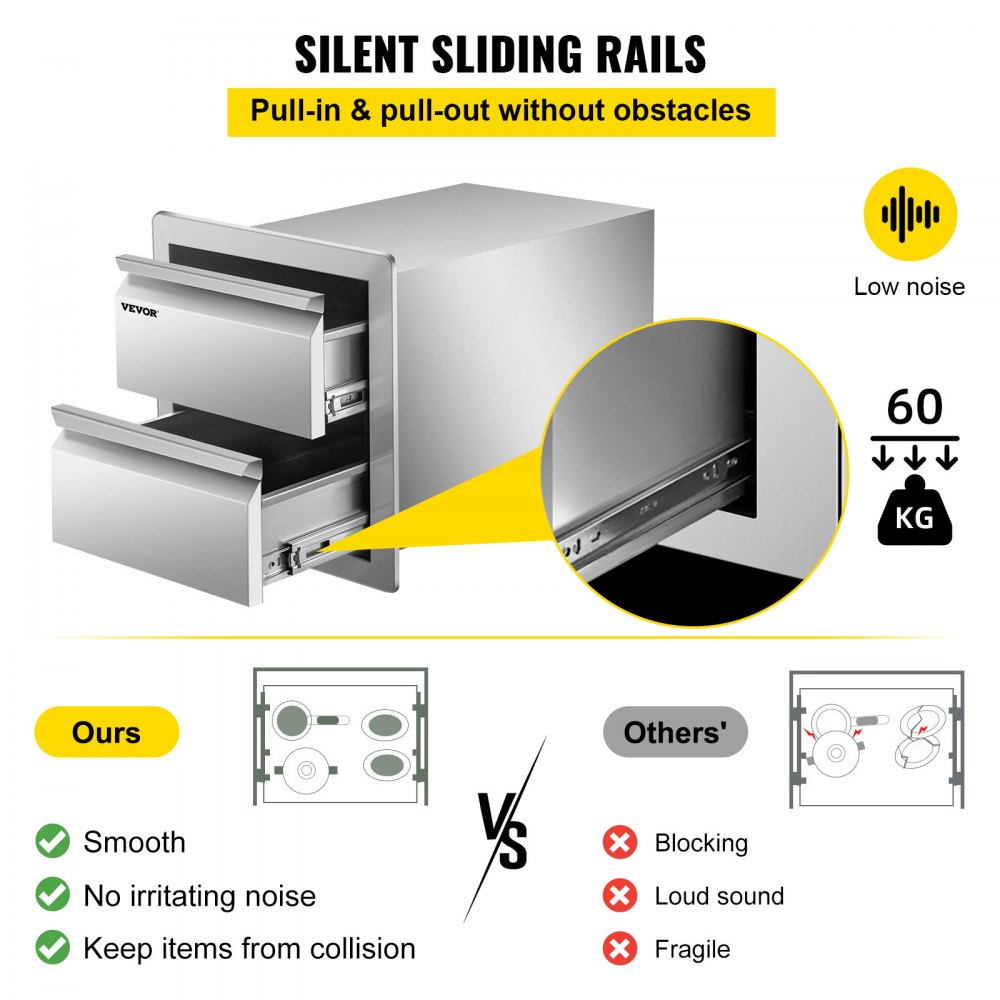 VEVOR Chest of Drawers 14x14.5x23 Inch Stainless Steel 201 Uni-body 2-layer