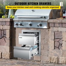 VEVOR 14W x 14.5H x 23D Inch Flush Mount Stainless Steel Double Drawers with Recessed Handles for Outdoor Kitchens or BBQ Island