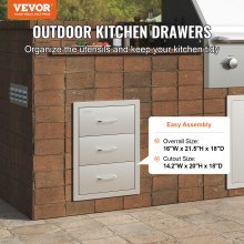 VEVOR Outdoor Kitchen Drawers 16\" W x 21.5\" H x 18\" D, Flush Mount Triple Access BBQ Drawers with Stainless Steel Handle, BBQ Island Drawers for Outdoor Kitchens or BBQ Island Patio Grill Station