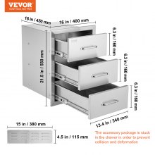 VEVOR Outdoor Kitchen Drawers, Flush Mount Triple Access BBQ Drawers with Stainless Steel Handle, BBQ Island Drawers for Outdoor Kitchens or BBQ Island Patio Grill Station