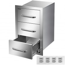VEVOR Outdoor Kitchen Drawers 16\" W x 21.5\" H x 18\" D, Flush Mount Triple Access BBQ Drawers with Stainless Steel Handle, BBQ Island Drawers for Outdoor Kitchens or BBQ Island Patio Grill Station