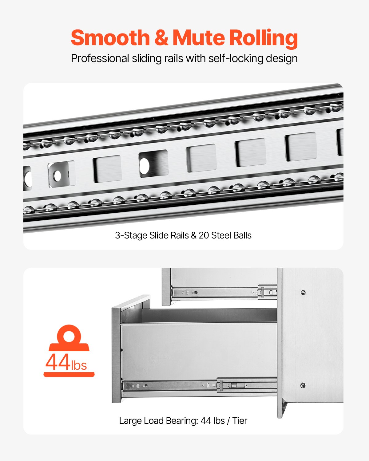 VEVOR Outdoor Kitchen Drawers, Flush Mount Triple Access BBQ Drawers with Stainless Steel Handle, BBQ Island Drawers for Outdoor Kitchens or BBQ Island Patio Grill Station