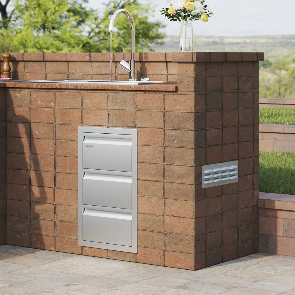VEVOR Outdoor Kitchen Drawers 14.7" W x 25.4" H x 18.7" D, Box Frame Style Flush Mount BBQ Drawers with Stainless Steel Handle, BBQ Island Drawers for Outdoor Kitchens or Patio Grill Station