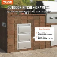 201 Stainless Steel Triple Access Drawer Outdoor Kitchen BBQ Island 19"W x 26"H