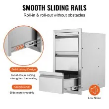 201 Stainless Steel Triple Access Drawer Outdoor Kitchen BBQ Island 19"W x 26"H
