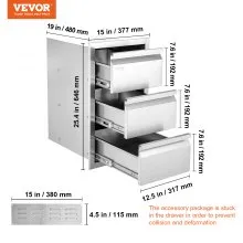201 Stainless Steel Triple Access Drawer Outdoor Kitchen BBQ Island 19"W x 26"H