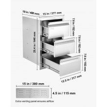 VEVOR Outdoor Kitchen Drawers 15" W x 25.4" H x 19" D, Box Frame Style Flush Mount BBQ Drawers with Stainless Steel Handle, BBQ Island Drawers for Outdoor Kitchens or Patio Grill Station