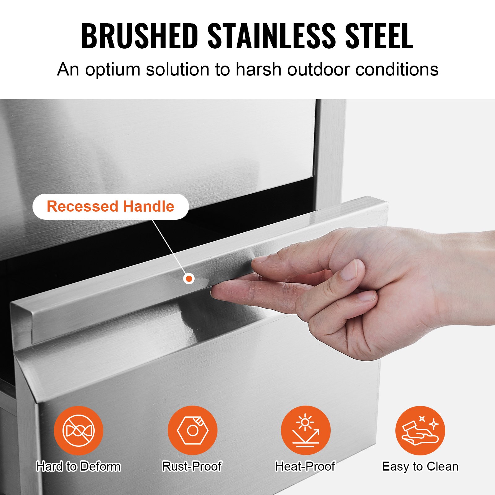 VEVOR Outdoor Kitchen Drawers 14.7" W x 25.4" H x 18.7" D, Box Frame Style Flush Mount BBQ Drawers with Stainless Steel Handle, BBQ Island Drawers for Outdoor Kitchens or Patio Grill Station