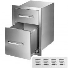 VEVOR Outdoor Kitchen Drawers 13\" W x 20.4\" H x 20.8\" D, Flush Mount Double BBQ Access Drawers with Stainless Steel Handle, BBQ Island Drawers for Outdoor Kitchens or Patio Grill Station