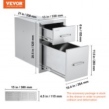VEVOR Outdoor Kitchen Drawers 13\" W x 20.4\" H x 20.8\" D, Flush Mount Double BBQ Access Drawers with Stainless Steel Handle, BBQ Island Drawers for Outdoor Kitchens or Patio Grill Station