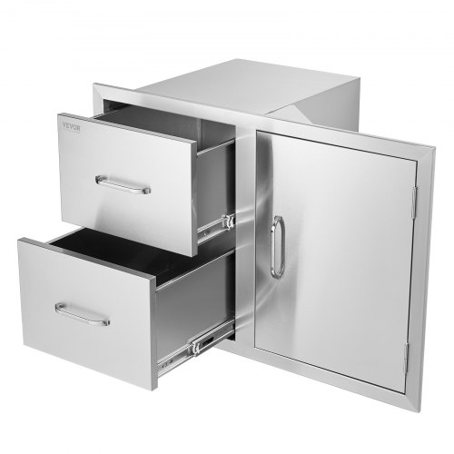 VEVOR Outdoor Kitchen Door Drawer Combo 32.5\" W x 21.6\" H x 20.5\'\'D, Access Door/Double Drawers with Paper Towel Rack, BBQ Island Drawers with Stainless Steel Handles for Outdoor Kitchen