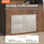 VEVOR Outdoor Kitchen Door Drawer Combo 32.5" W x 21.6" H x 20.5''D, Access Door/Double Drawers with Paper Towel Rack, BBQ Island Drawers with Stainless Steel Handles for Outdoor Kitchen