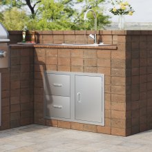 VEVOR Outdoor Kitchen Door Drawer Combo 32.5\" W x 21.6\" H x 20.5\'\'D, Access Door/Double Drawers with Paper Towel Rack, BBQ Island Drawers with Stainless Steel Handles for Outdoor Kitchen