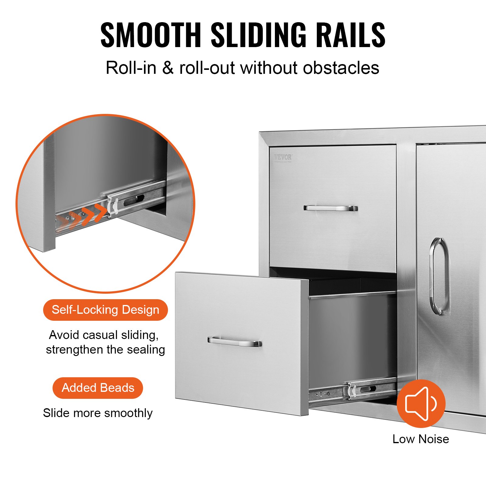 VEVOR Outdoor Kitchen Door Drawer Combo 32.5" W x 21.6" H x 20.5''D, Access Door/Double Drawers with Paper Towel Rack, BBQ Island Drawers with Stainless Steel Handles for Outdoor Kitchen
