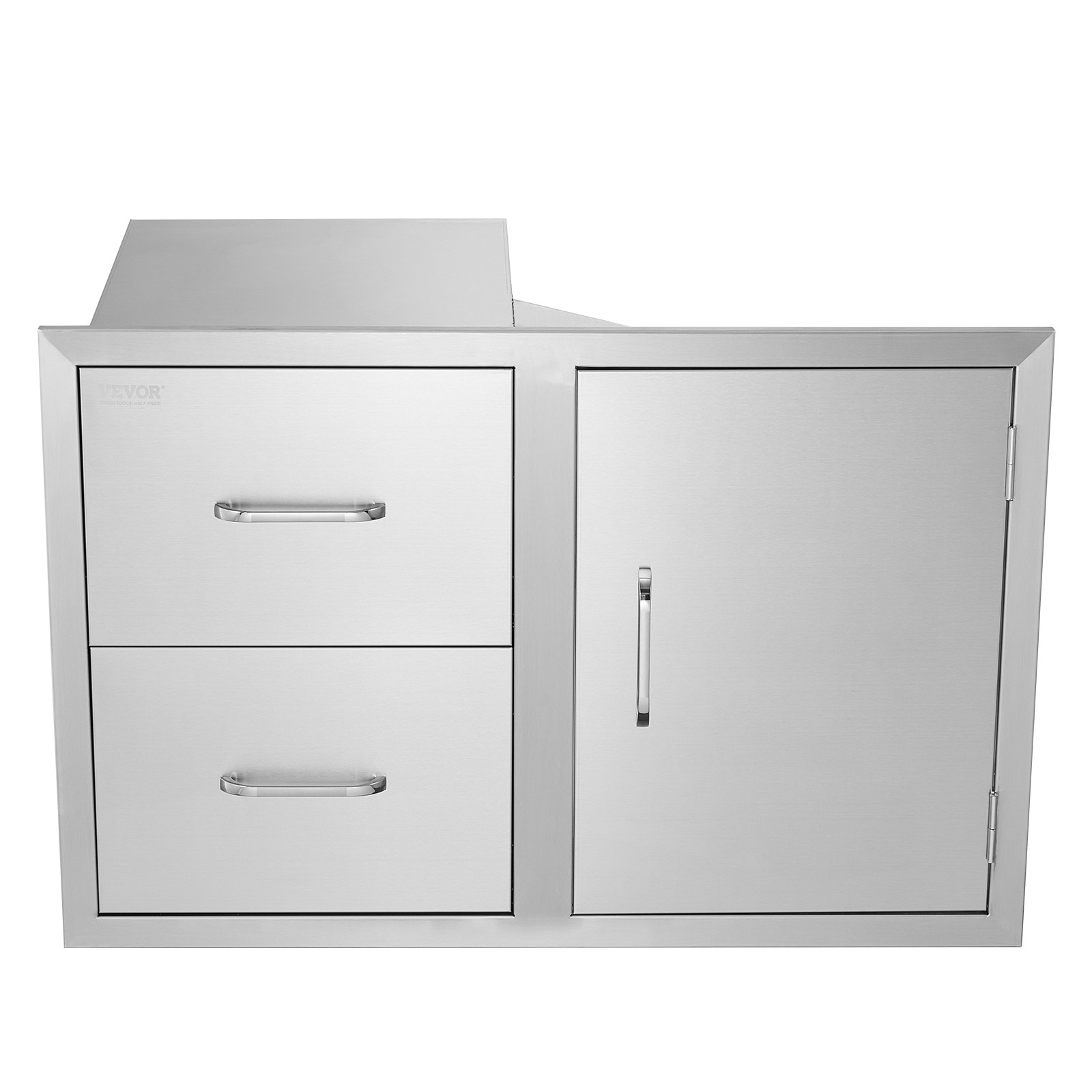 VEVOR Outdoor Kitchen Door Drawer Combo 32.5" W x 21.6" H x 20.5''D, Access Door/Double Drawers with Paper Towel Rack, BBQ Island Drawers with Stainless Steel Handles for Outdoor Kitchen
