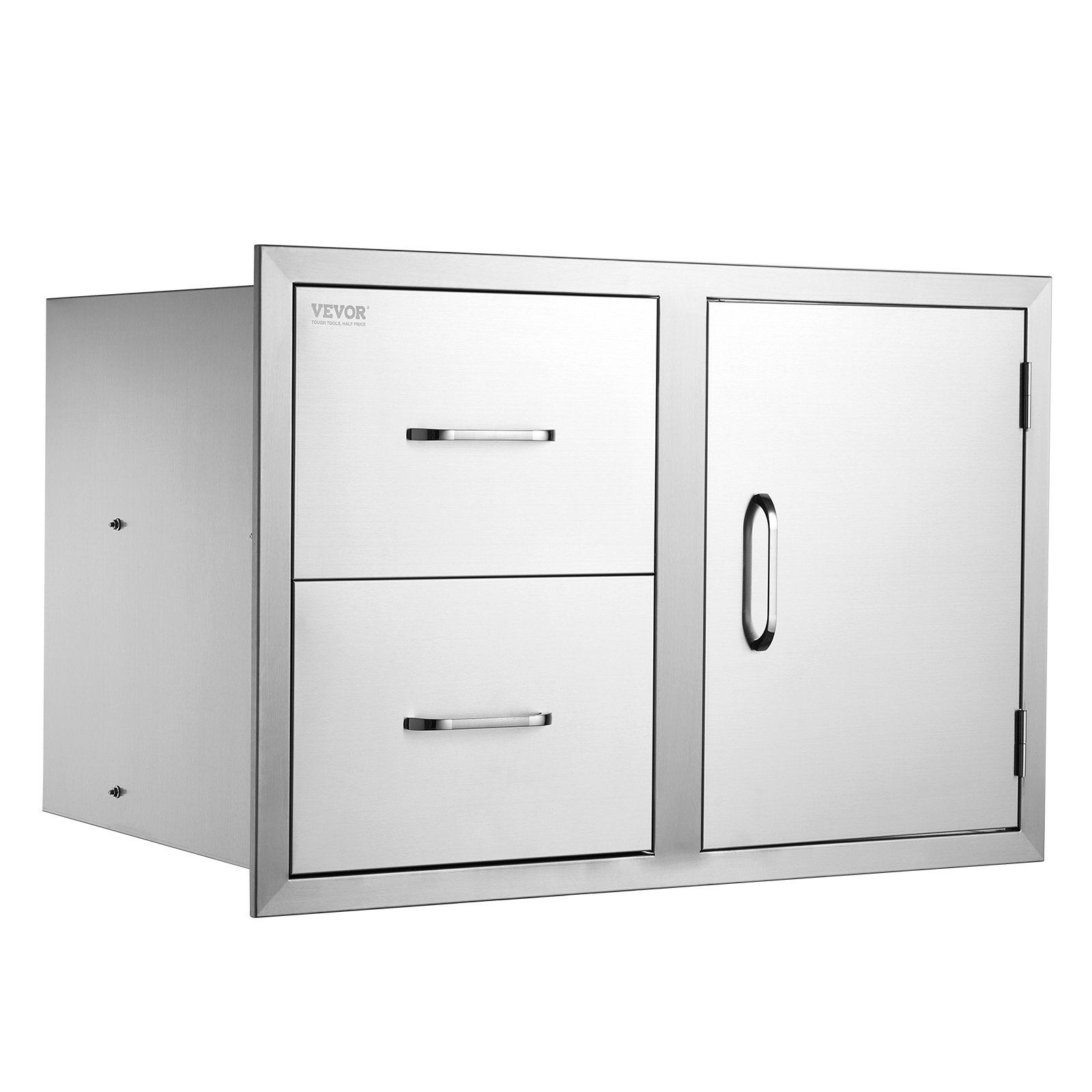VEVOR Outdoor Kitchen Door Drawer Combo 32.5" W x 21.6" H x 20.5''D, Access Door/Double Drawers with Paper Towel Rack, BBQ Island Drawers with Stainless Steel Handles for Outdoor Kitchen